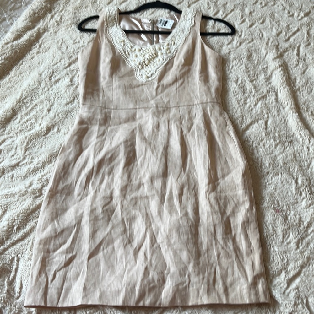 New W Tag Somerset Bay Cream Beaded Midi Sheath Dress Scoop Neck Size 5 Small